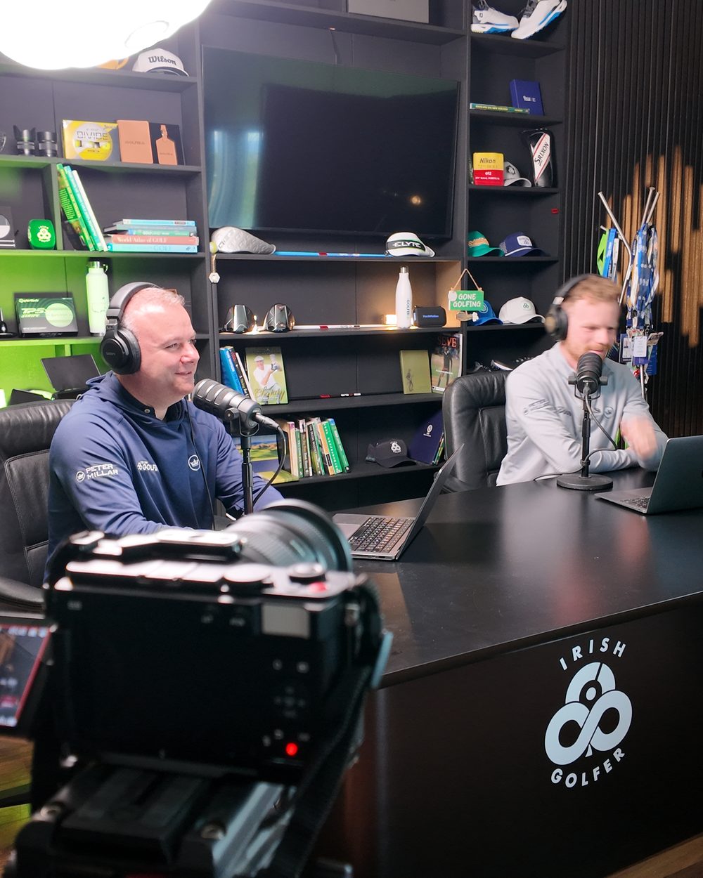 The camera and lights on the Irish Golfer podcast set