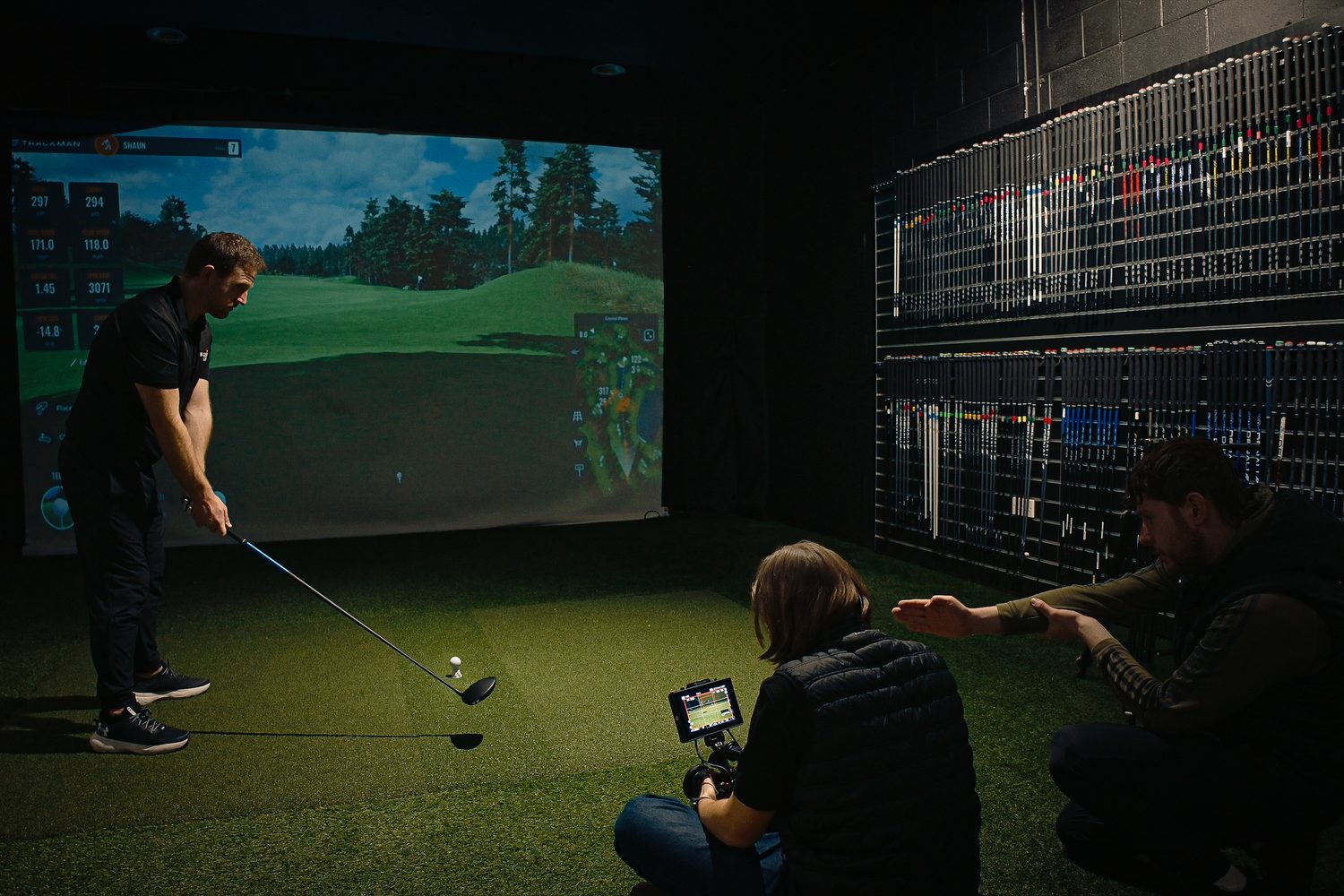Filming a club review in the McGuirks Golf simulator bay
